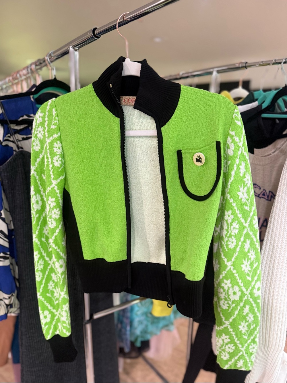 CORMIO Green & Black Contrast Knit Cardigan Sweater